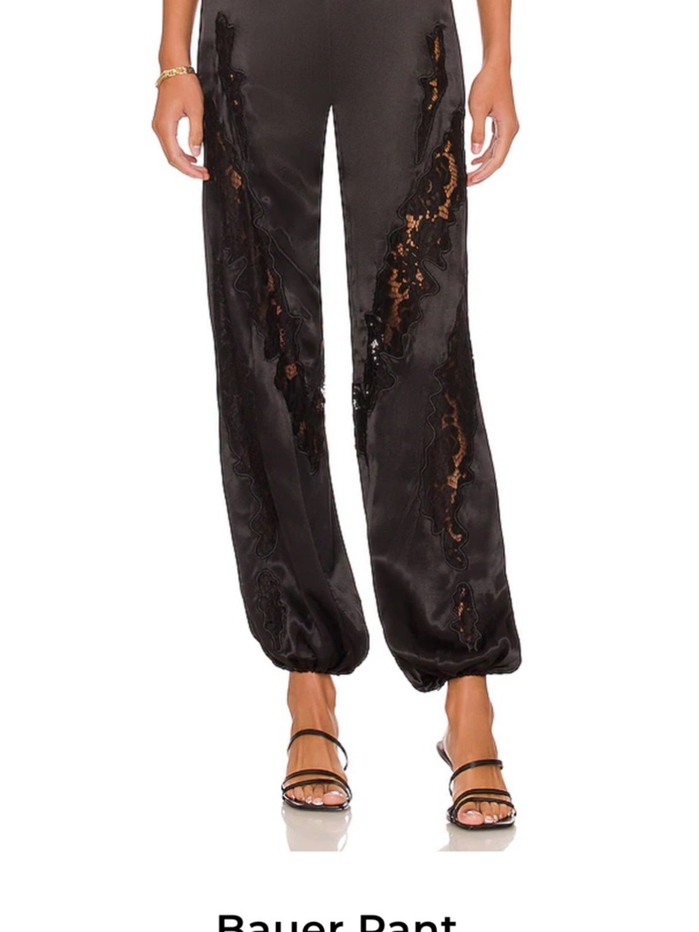 L'Academie Black Satin Wide-Leg Pants with Lace Insets